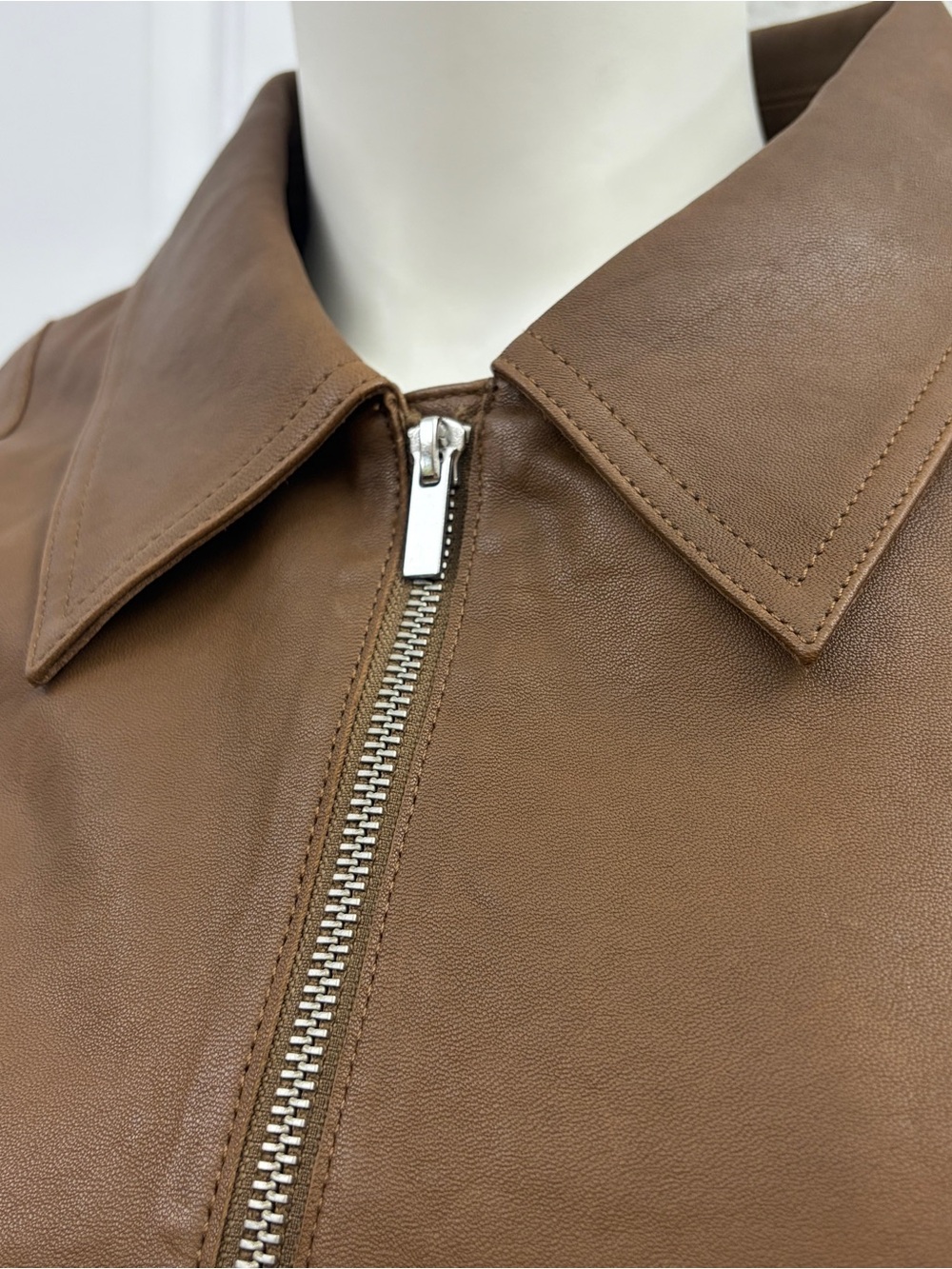 Rebecca Taylor Chestnut Brown Leather Zip Jacket NWT - Size 16 - Picture 6 of 16